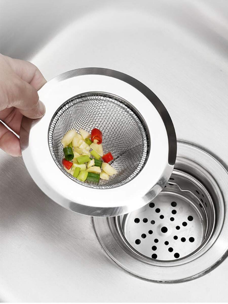 廚房水槽過濾網不銹鋼抗阻塞裝置洗臉盆下水道漏斗過濾器篩1入組 - 銀色 - 查看 1