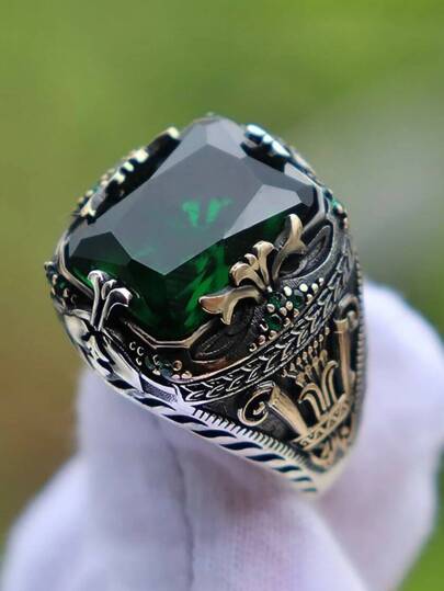 1pc Vintage Handmade Silver-colored Carved Men's Ring, New Punk Style Ring Ideal For Men's Everyday Wear