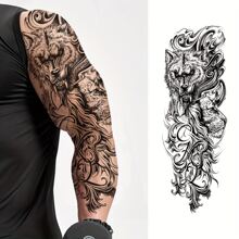 8充分手臂臨時紋身貼,假紋身貼紙,持久防水逼真老虎身體藝術臨時紋身貼適合男士 - 黑色 - 查看 2