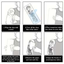 8充分手臂臨時紋身貼,假紋身貼紙,持久防水逼真老虎身體藝術臨時紋身貼適合男士 - 黑色 - 查看 5