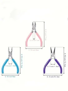 3入組/套珠寶製作鉗子成套工具-針鼻子,鏈條鼻子,圓形鼻子&金屬絲切片機鉗-偉大適用於首飾類修復,金屬絲包裝和工藝 - 彩色 - 查看 5