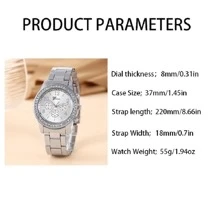 1件装女士石英腕表，仿三眼圆形合金表壳，钢表带，时尚水钻，夜光指针，适合日常佩戴 - 玫瑰金 - 查看 4