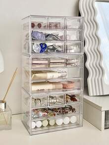 1pc Transparent Jewelry Organizer Box With Dividers For Earrings, Rings, Necklaces, Etc. - Clear - View 2