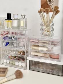1pc Transparent Jewelry Organizer Box With Dividers For Earrings, Rings, Necklaces, Etc. - Clear - View 1
