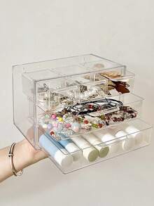 1pc Transparent Jewelry Organizer Box With Dividers For Earrings, Rings, Necklaces, Etc. - Clear - View 4