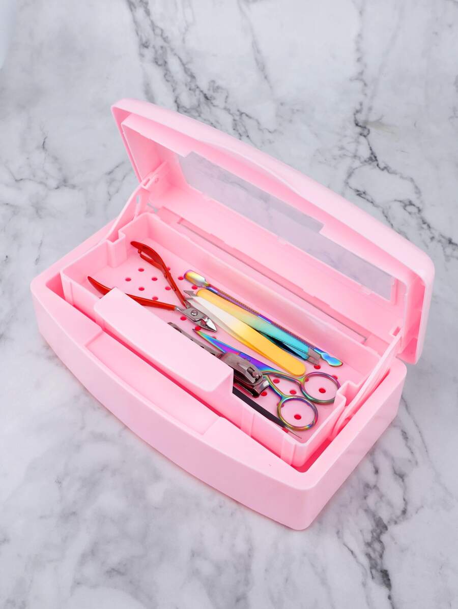 RANCAI 1 Hộp tiệt trùng dụng cụ làm móng, Khay tiệt trùng bằng nhựa, Hộp tiệt trùng bằng nhựa dùng để đựng dụng cụ làm móng, nhíp, nối mi, làm tóc, spa & cắt móng tay