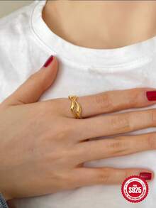 1pc S925 Sterling Silver Simple Ring For Woman Daily Decoration Fine Ring - Gold - View 6