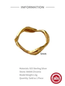 1pc S925 Sterling Silver Simple Ring For Woman Daily Decoration Fine Ring - Gold - View 8