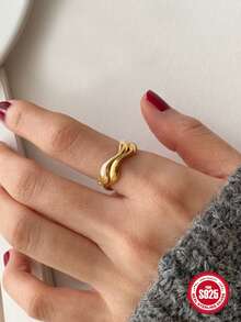 1pc S925 Sterling Silver Simple Ring For Woman Daily Decoration Fine Ring - Gold - View 4