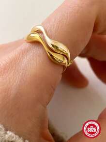 1pc S925 Sterling Silver Simple Ring For Woman Daily Decoration Fine Ring - Gold - View 2