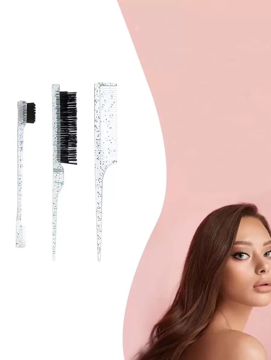 3入組/套發亮的ABS材質頭髮造型梳子套裝,包括戲弄&髮髻造型梳 - 彩色 - 查看 1