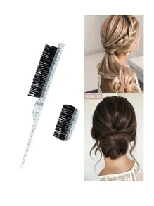 3入組/套發亮的ABS材質頭髮造型梳子套裝,包括戲弄&髮髻造型梳 - 彩色 - 查看 2