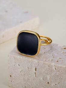 1件優雅豪華的方形流沙人造珍珠嵌鑲設計開口可調不鏽鋼女戒,求婚戒指/婚禮禮物