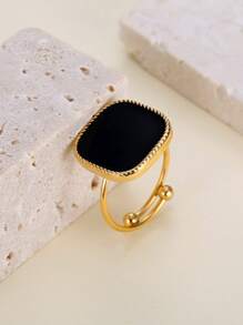 1件優雅豪華的方形流沙人造珍珠嵌鑲設計開口可調不鏽鋼女戒,求婚戒指/婚禮禮物