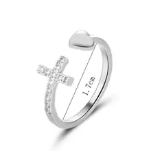 1pc Alloy Cross Heart Shaped Ring With Rhinestone Inlay For Women, Fashionable & Simple - Silver - View 5