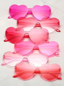 6 件装女士时尚 PC 粉色心形装饰时尚眼镜，适合派对和户外活动