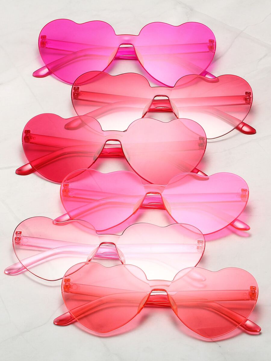 6 件装女士时尚 PC 粉色心形装饰时尚眼镜，适合派对和户外活动