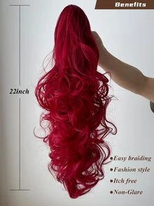 Rượu vang Đỏ  Cái vuốt Phần mở rộng tóc đuôi ngựa Phụ kiện tóc 22 Inch Dài Tự nhiên Xoăn Sóng Chống nóng Chất xơ Sợi tổng hợp Tóc đuôi gà Tóc giả piece Đối với phụ nữ Hằng ngày - Màu Đỏ Sâu - Xem 4