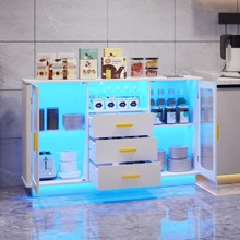 Vlsrka Sideboard Buffet Storage Cabinet With LED Lights & Wireless Charging Station, Modern Kitchen Bar Cabinet, High Gloss Wood Accent Cabinet, Console Table For Living Room - 白色 - 查看 2