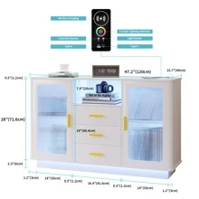 Vlsrka Sideboard Buffet Storage Cabinet With LED Lights & Wireless Charging Station, Modern Kitchen Bar Cabinet, High Gloss Wood Accent Cabinet, Console Table For Living Room - 白色 - 查看 3