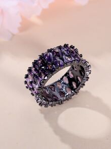 Vanel 1入組豪華粉色的雙水滴形狀方晶鋯石圓環適合女士,時尚首飾類,極簡風格設計,最好禮物為妻子或者女朋友 - 紫色 - 查看 8