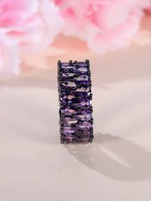 Vanel 1入組豪華粉色的雙水滴形狀方晶鋯石圓環適合女士,時尚首飾類,極簡風格設計,最好禮物為妻子或者女朋友 - 紫色 - 查看 6