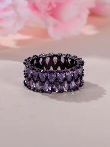 Vanel 1入組豪華粉色的雙水滴形狀方晶鋯石圓環適合女士,時尚首飾類,極簡風格設計,最好禮物為妻子或者女朋友 - 紫色 - 查看 4