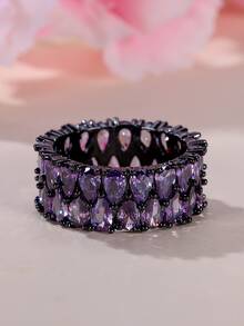 Vanel 1入組豪華粉色的雙水滴形狀方晶鋯石圓環適合女士,時尚首飾類,極簡風格設計,最好禮物為妻子或者女朋友 - 紫色 - 查看 3