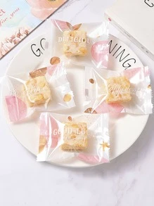 100pcs Snowflake Pastry Packaging Bags, Machine Seal Cookies & Biscuit Bag, Fresh Style Baking Snowflake Pastry Wrapping Bag, 4 Mixed Designs - Multicolor - View 1