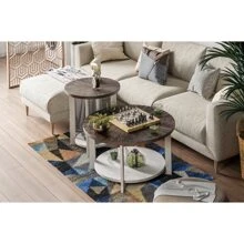 COZAYH Round Wood End Tables With Storage, Rustic Farmhouse Accent Table With Distressed Wood Top, Circle Table For Living Room, 24Dx24Wx24H In - 仿舊白色和棕色 - 查看 2