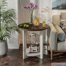 COZAYH Round Wood End Tables With Storage, Rustic Farmhouse Accent Table With Distressed Wood Top, Circle Table For Living Room, 24Dx24Wx24H In - 仿舊白色和棕色 - 查看 5