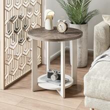 COZAYH Round Wood End Tables With Storage, Rustic Farmhouse Accent Table With Distressed Wood Top, Circle Table For Living Room, 24Dx24Wx24H In - 仿舊白色和棕色 - 查看 6