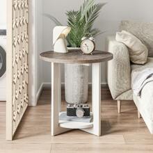 COZAYH Round Wood End Tables With Storage, Rustic Farmhouse Accent Table With Distressed Wood Top, Circle Table For Living Room, 24Dx24Wx24H In - 仿舊白色和棕色 - 查看 7
