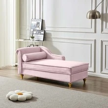 Modern Upholstery Chaise Lounge Chair with Storage Velvet - Dusty Pink - View 2