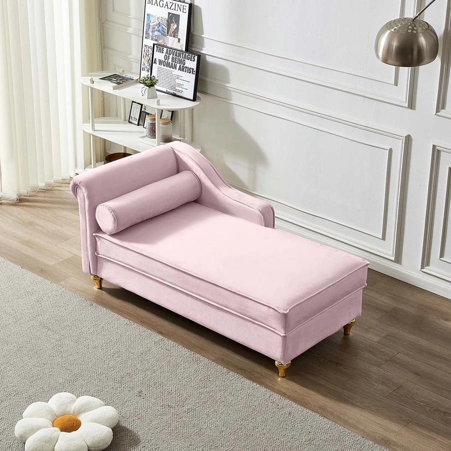 Modern Upholstery Chaise Lounge Chair with Storage Velvet - Dusty Pink - View 1
