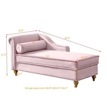 Modern Upholstery Chaise Lounge Chair with Storage Velvet - Dusty Pink - View 11
