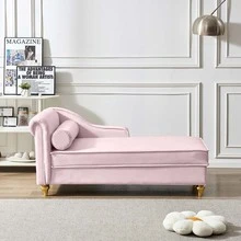 Modern Upholstery Chaise Lounge Chair with Storage Velvet - Dusty Pink - View 3