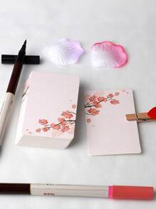 20pcs/set Rounded Corner Blank Diy Drawing Small Card, Thick Cardboard Word Card, Floral Pattern Card, White Kraft Paper Small Card - cherry branch - View 2