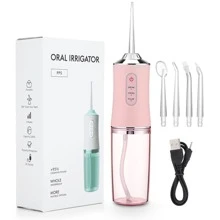 Oral Irrigator Portable Dental Water Flosser USB Rechargeable Water Jet Floss Tooth Pick 4 Jet Tip 220ml 3 Modes IPX7 1400rpm - Pink - View 1