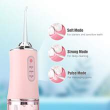 Oral Irrigator Portable Dental Water Flosser USB Rechargeable Water Jet Floss Tooth Pick 4 Jet Tip 220ml 3 Modes IPX7 1400rpm - Pink - View 3