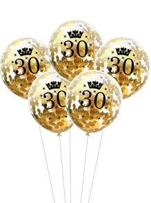 5 个 12 英寸金色皇冠五彩纸屑乳胶气球，适用于 30 岁生日周年派对装饰、圣诞节 - 金色 - 查看 3