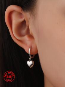 1雙S925純銀心形耳環適合女士,時尚&豪華女性首飾類禮品
