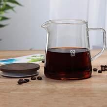 高硅酸盐玻璃咖啡壶，带木盖，适合家庭共享，咖啡壶学校用品返校 - 透明 - 查看 7