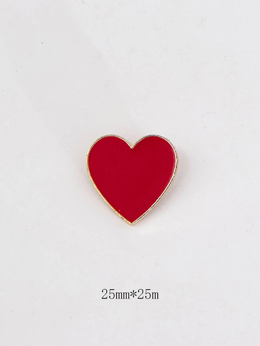 1pc Women's Heart Shaped Alloy Dripping Oil Brooch Valentines - Red - View 1