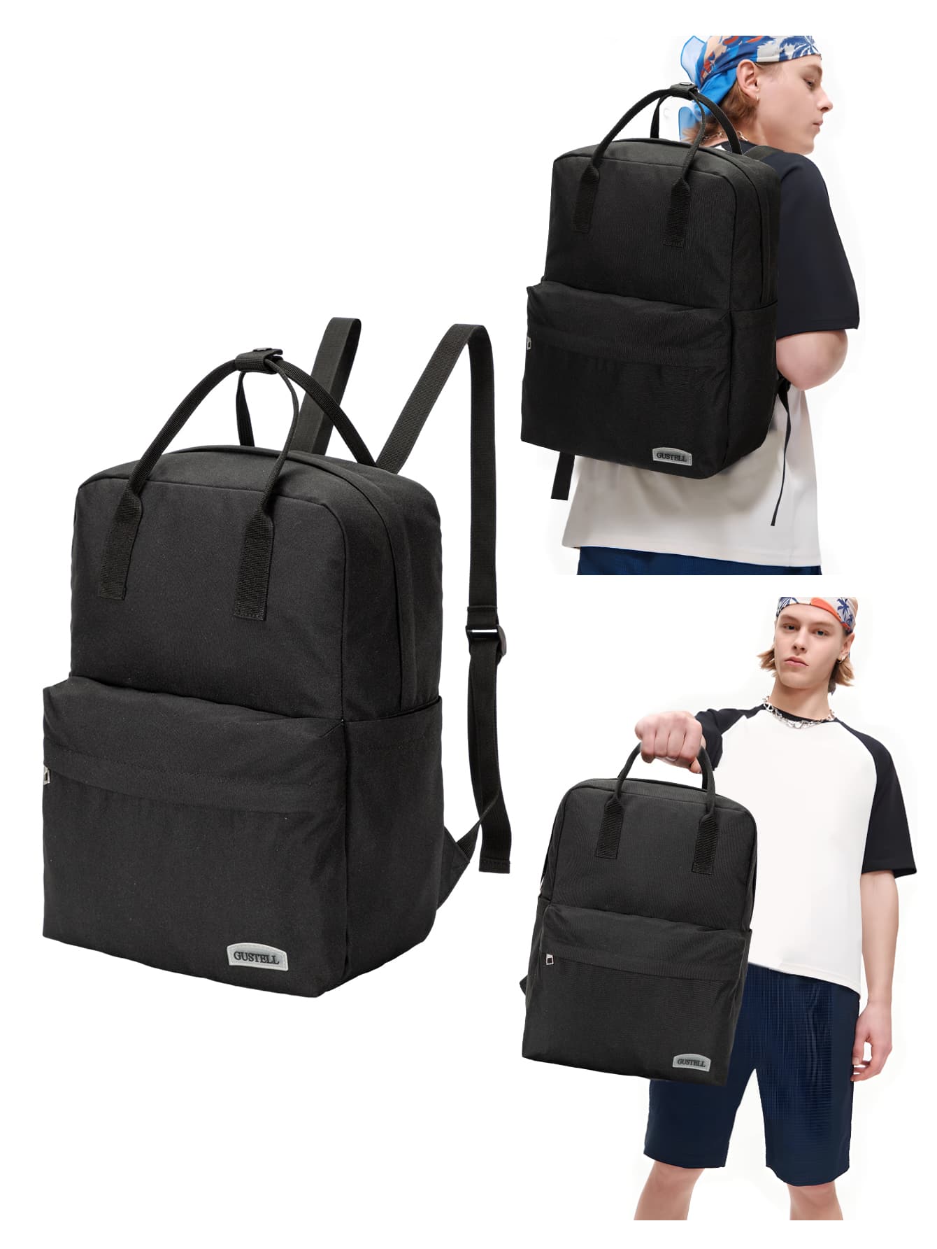 Mochila multifuncional de hombres con con estampado de letra - Negro - Ver 1