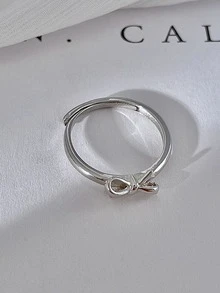 1件簡約925純銀可愛蝴蝶結戒指,精美時尚的禮物適合約會、晚餐、日常穿著