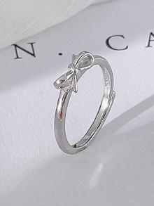 1件簡約925純銀可愛蝴蝶結戒指,精美時尚的禮物適合約會、晚餐、日常穿著