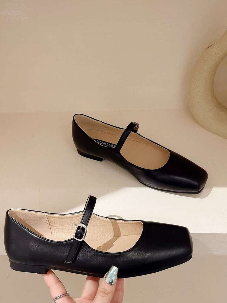 Mary Jane Shoes For Women, Retro Square Toe Flat Shoes, Fairy Style, Large Size, Eu 41-43 - Black - View 2