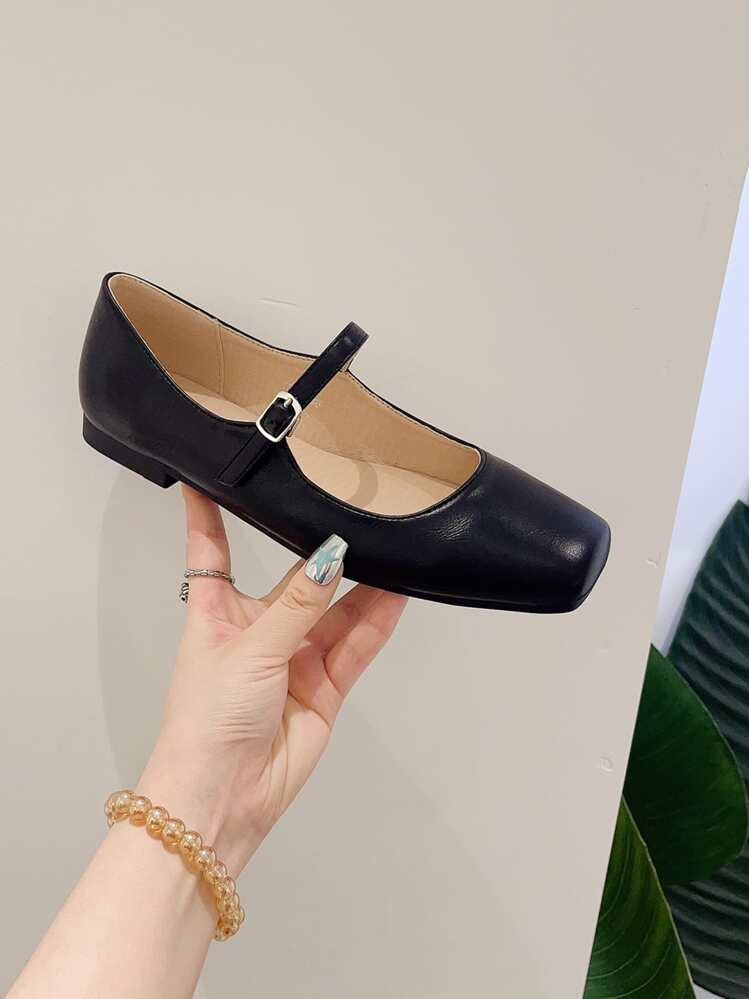 Mary Jane Shoes For Women, Retro Square Toe Flat Shoes, Fairy Style, Large Size, Eu 41-43 - Black - View 3