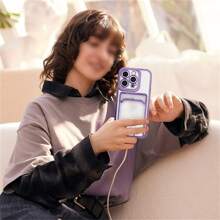 撞色邊框手機殼帶卡槽相容於iPhone15/15Plus/15Pro/15Promax - 紫色 - 查看 9